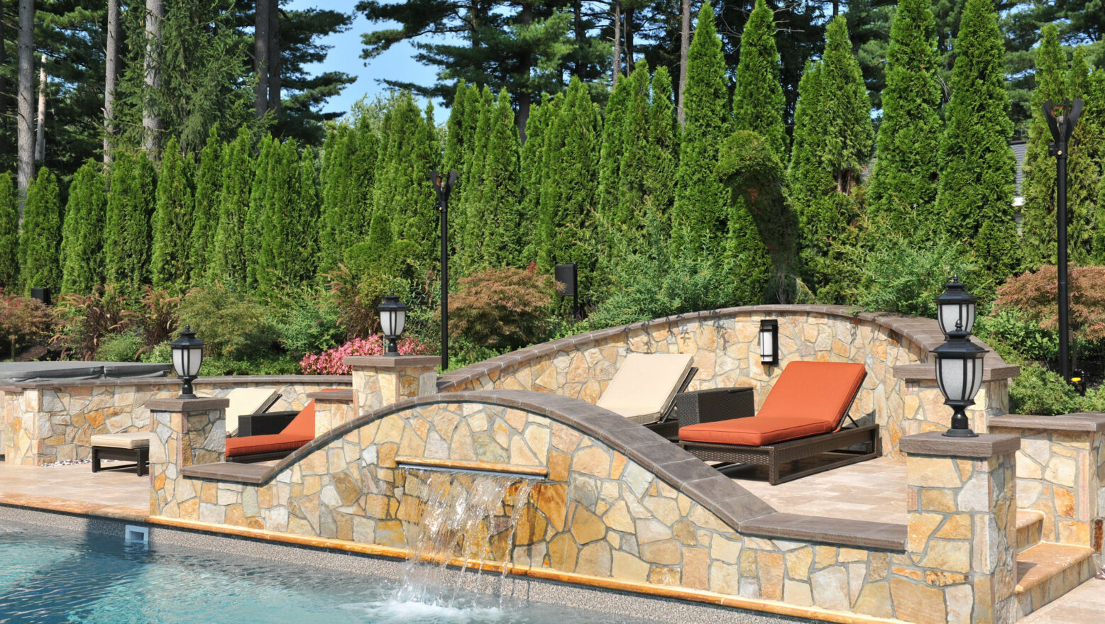 Fountain flowing into a pool.