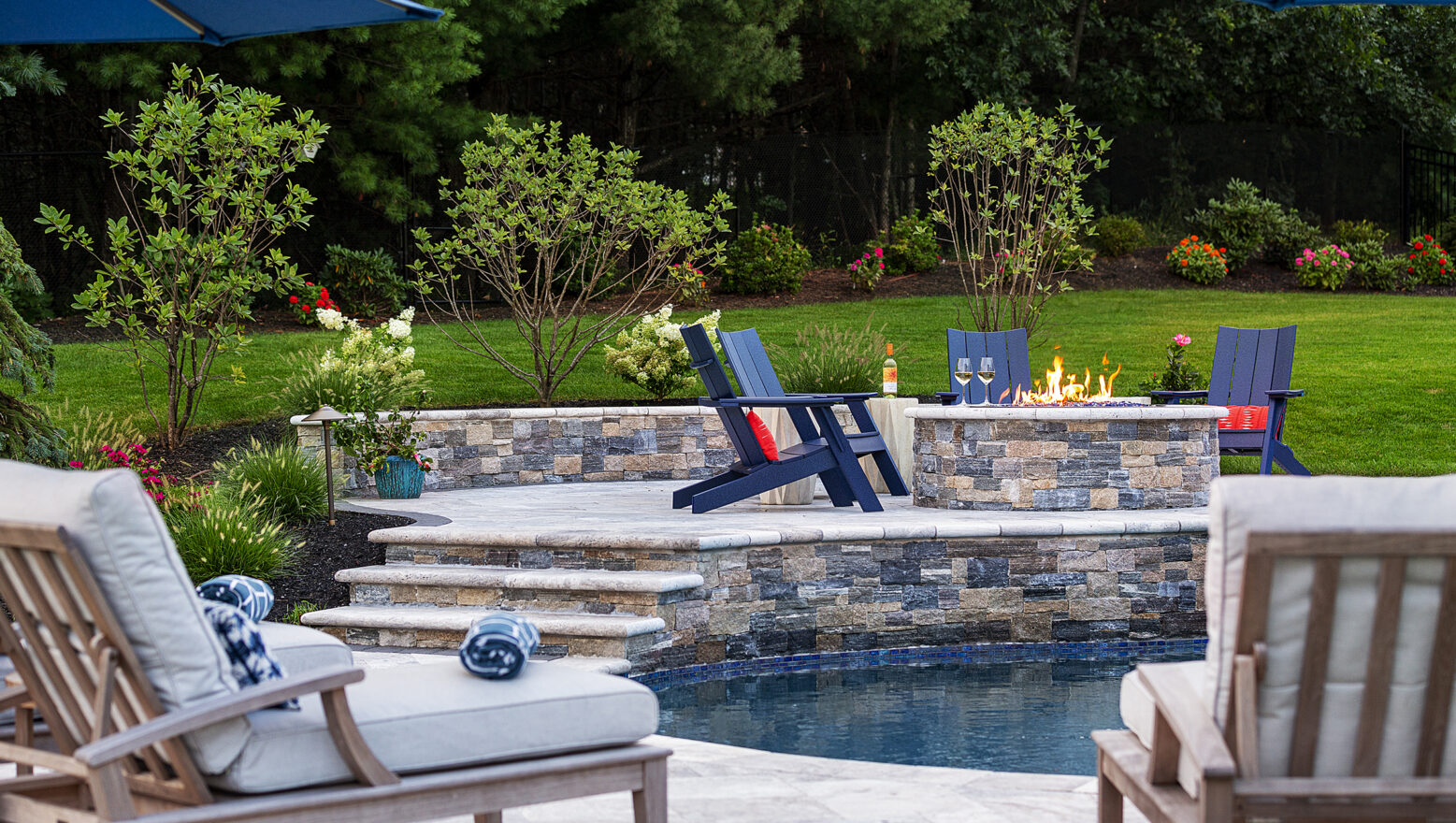 Norfolk MA Pool pool and fire pit