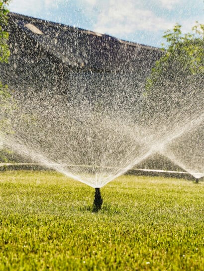 Several Lawn Sprinklers Running at Once